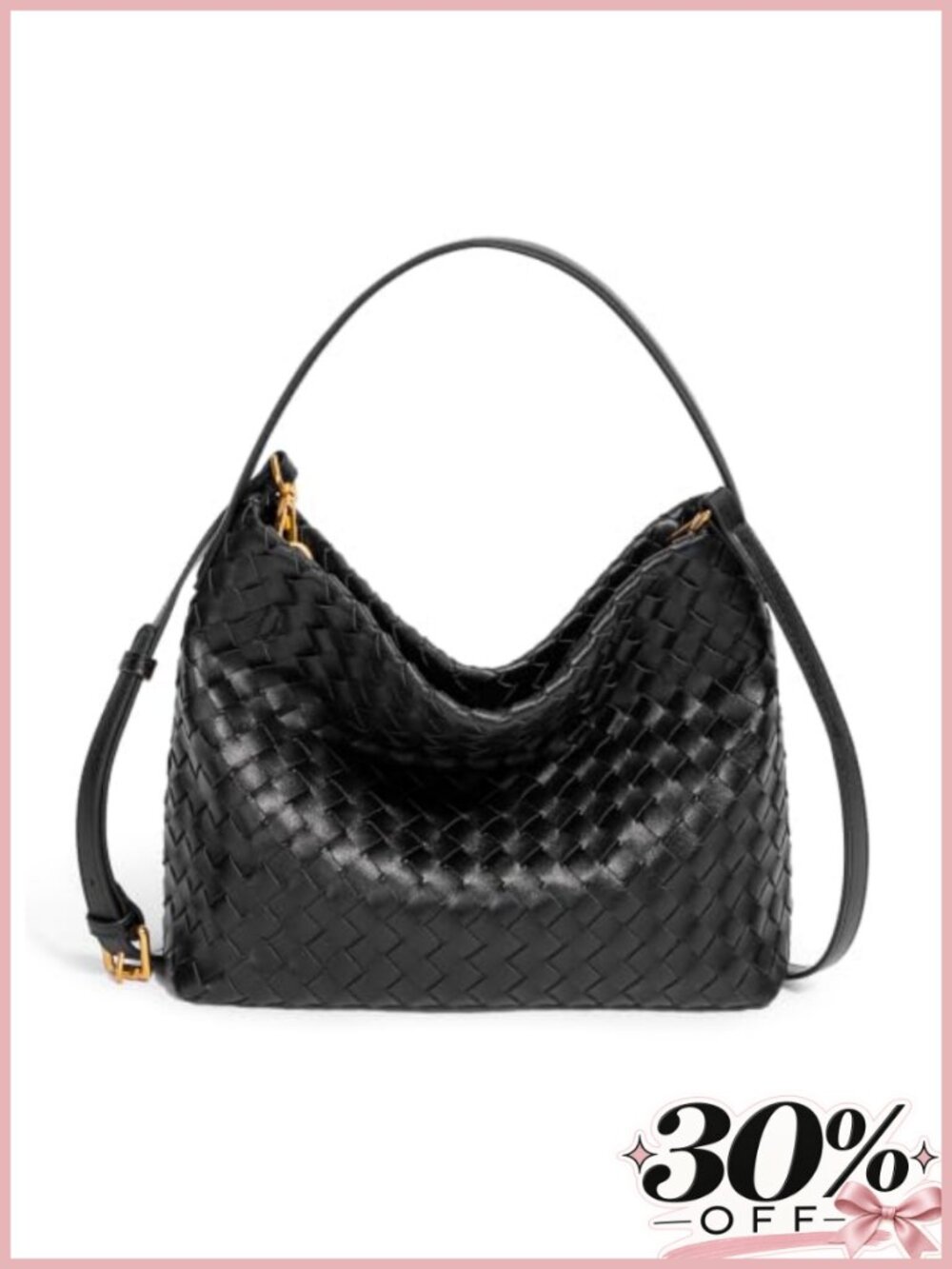 Woven Tote Bag PU Leather Top Handle Hobo Shoulder Handbag